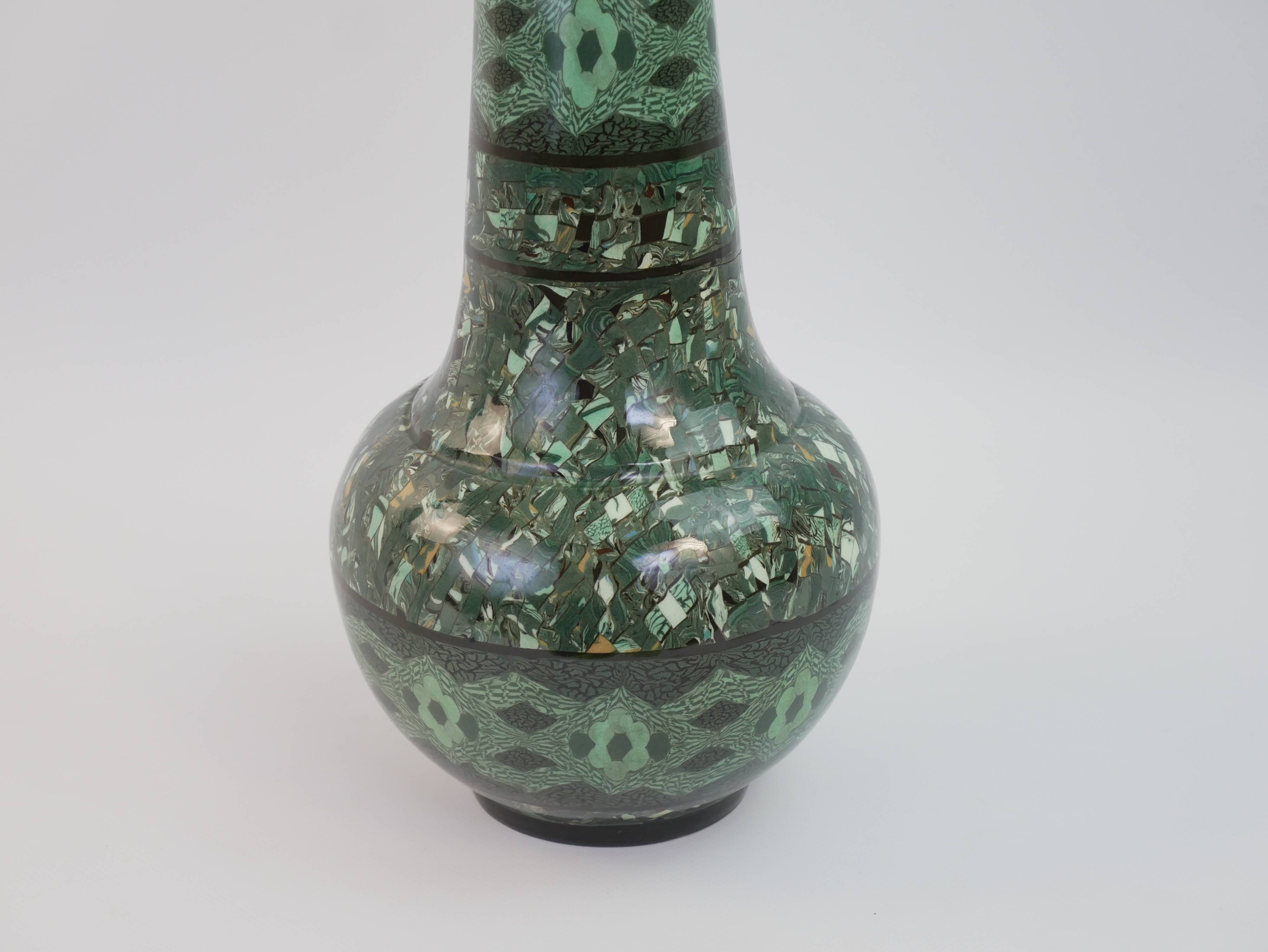 Grand vase en céramique terre-mêlée verte de Jean Gerbino Vallauris