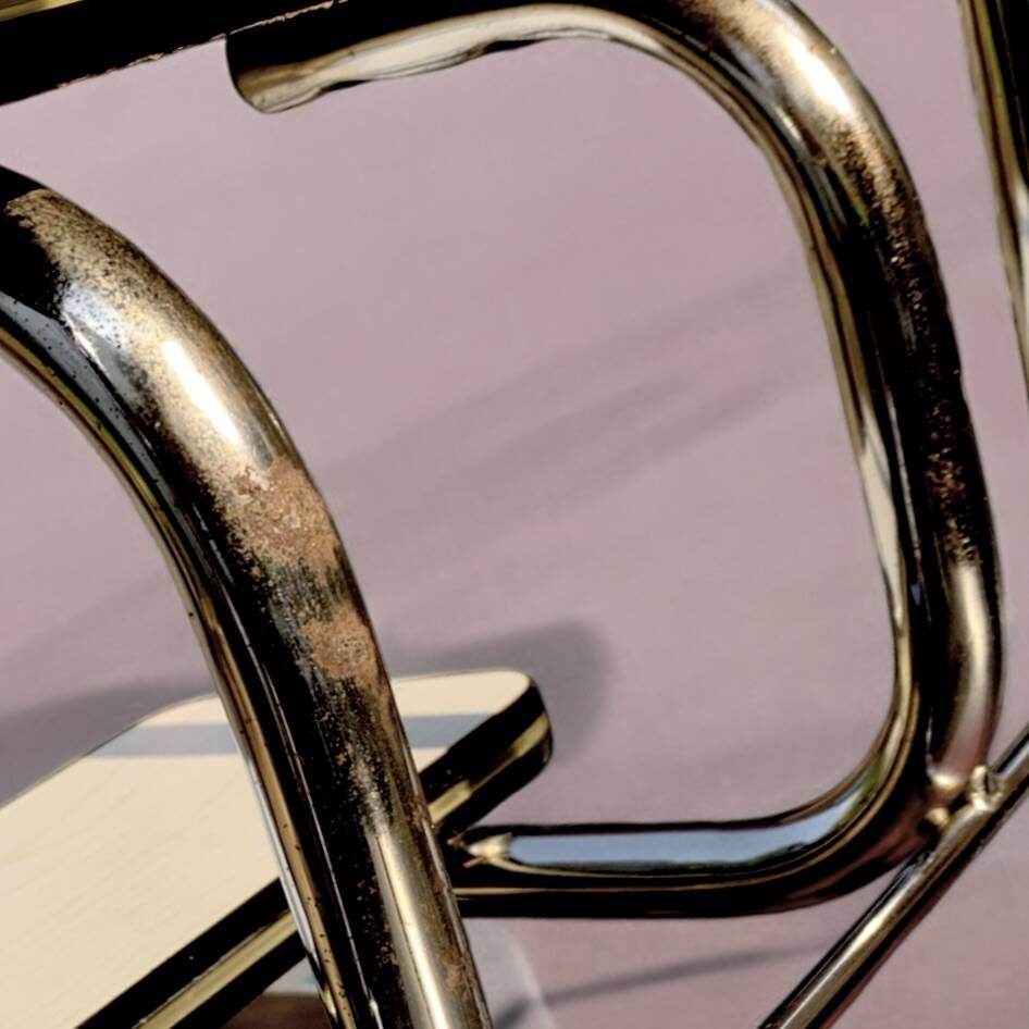 Vintage stepladder in Formica, wood and chromed metal