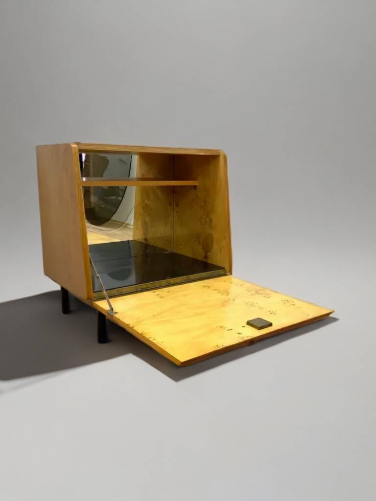 Vintage Czech Burr Walnut Bar Cabinet 1950s