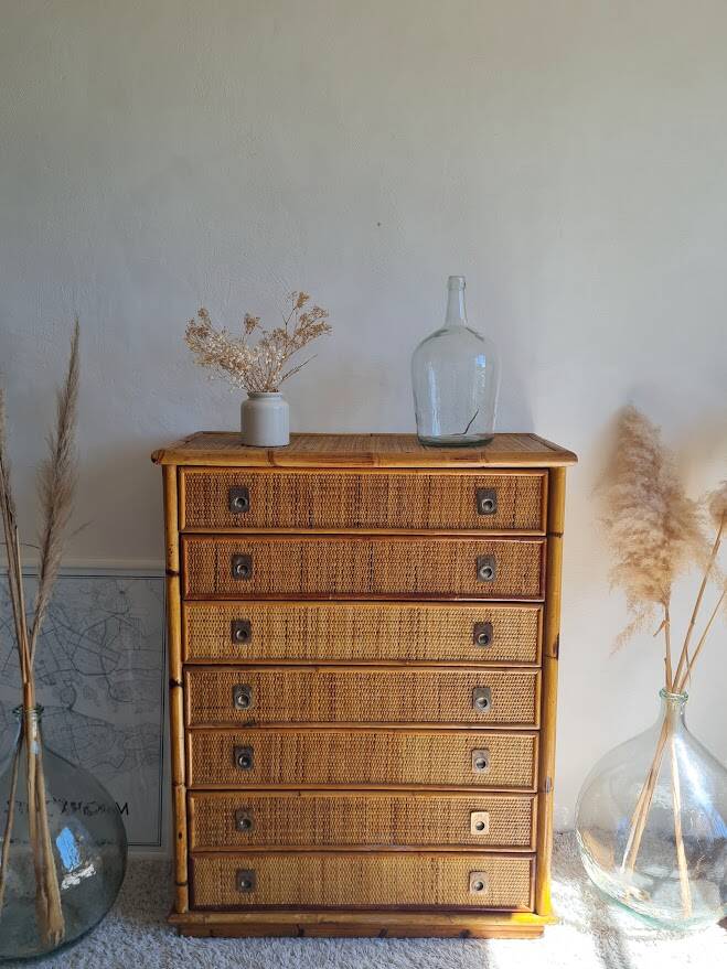 Rattan chest of drawers circa 1970, Dal Vera