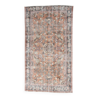 4x7 Antique Brunt Orange Brown Turkish Vintage Rug, 113x202Cm