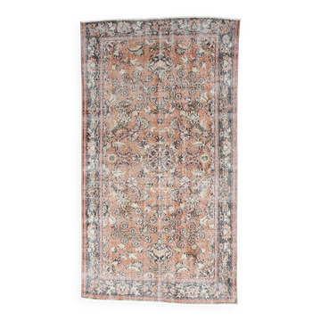 4x7 Antique Brunt Orange Brown Turkish Vintage Rug, 113x202Cm
