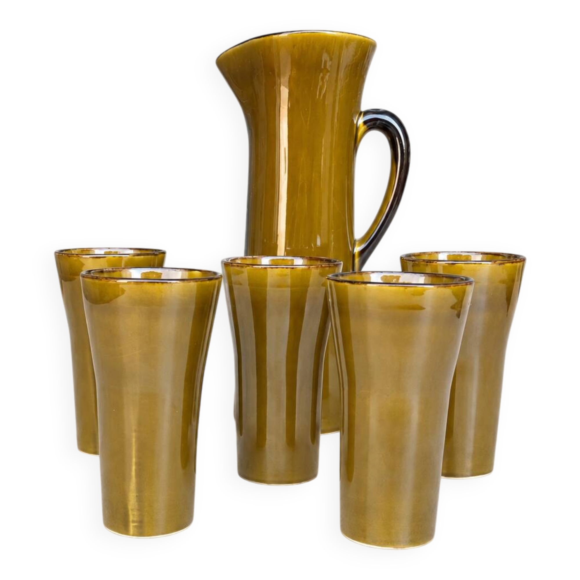 Vintage orangeade service in glazed ceramic – Gladys jug & 5 glasses