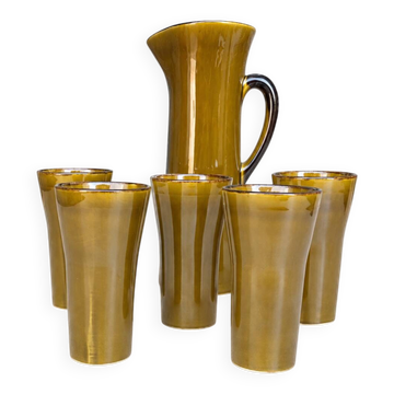 Vintage orangeade service in glazed ceramic – Gladys jug & 5 glasses