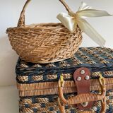 Set of 2 vintage rattan and rope baskets