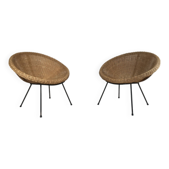set of 2 rattan sun armchairs from the 1950s