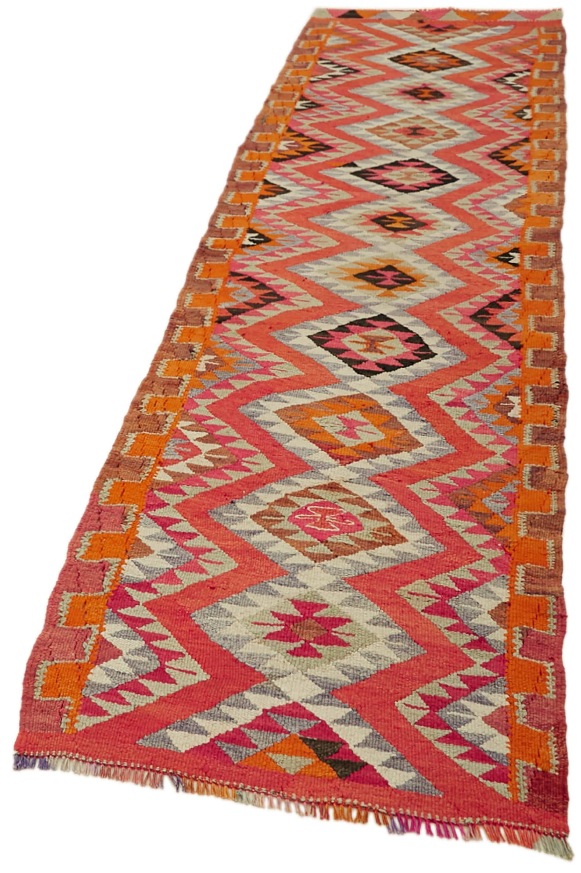 Turkish Handwoven Vintage Herki Kilim 95 cm x 337 cm