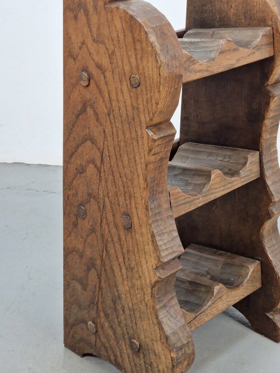 Vintage Dutch Brutalist Oak Wine Rack, 1950s