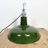 Industrial French Green Enamel Factory Pendant Lamp, 1960s