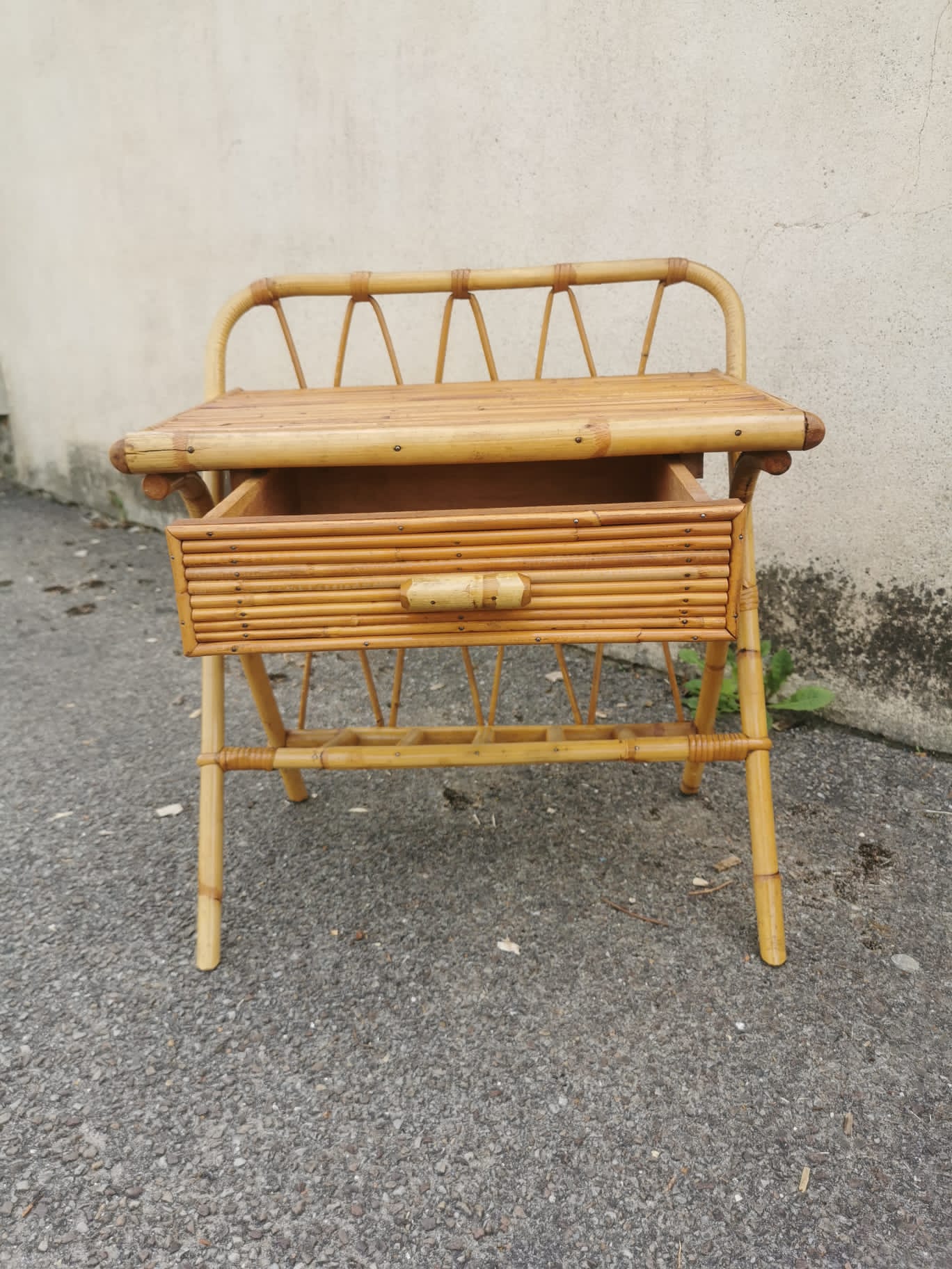 Pair of vintage rattan bedside tables
