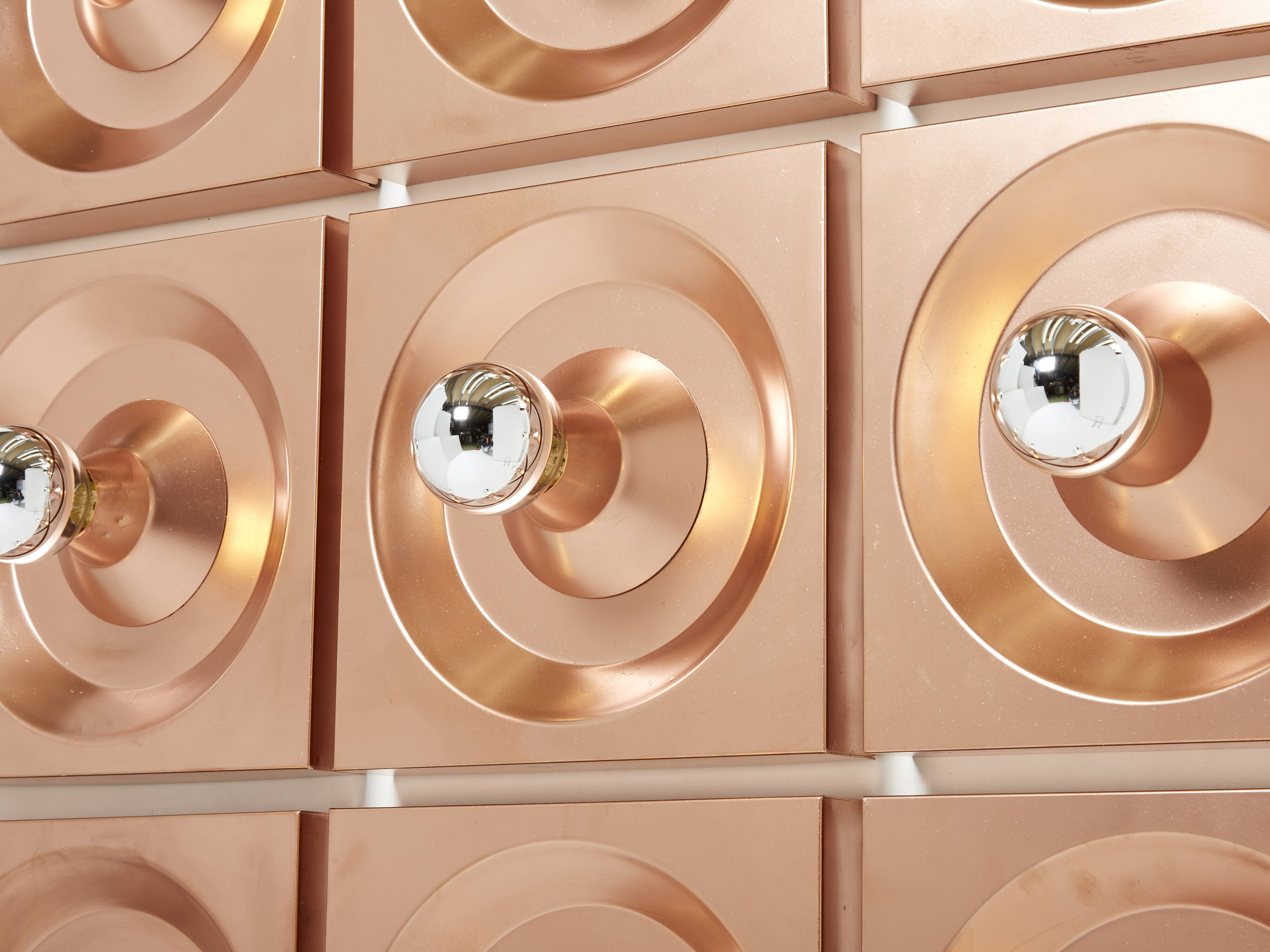 Set of nine wall lamps copper Klaus Hempel for Kaiser Leuchten 1970