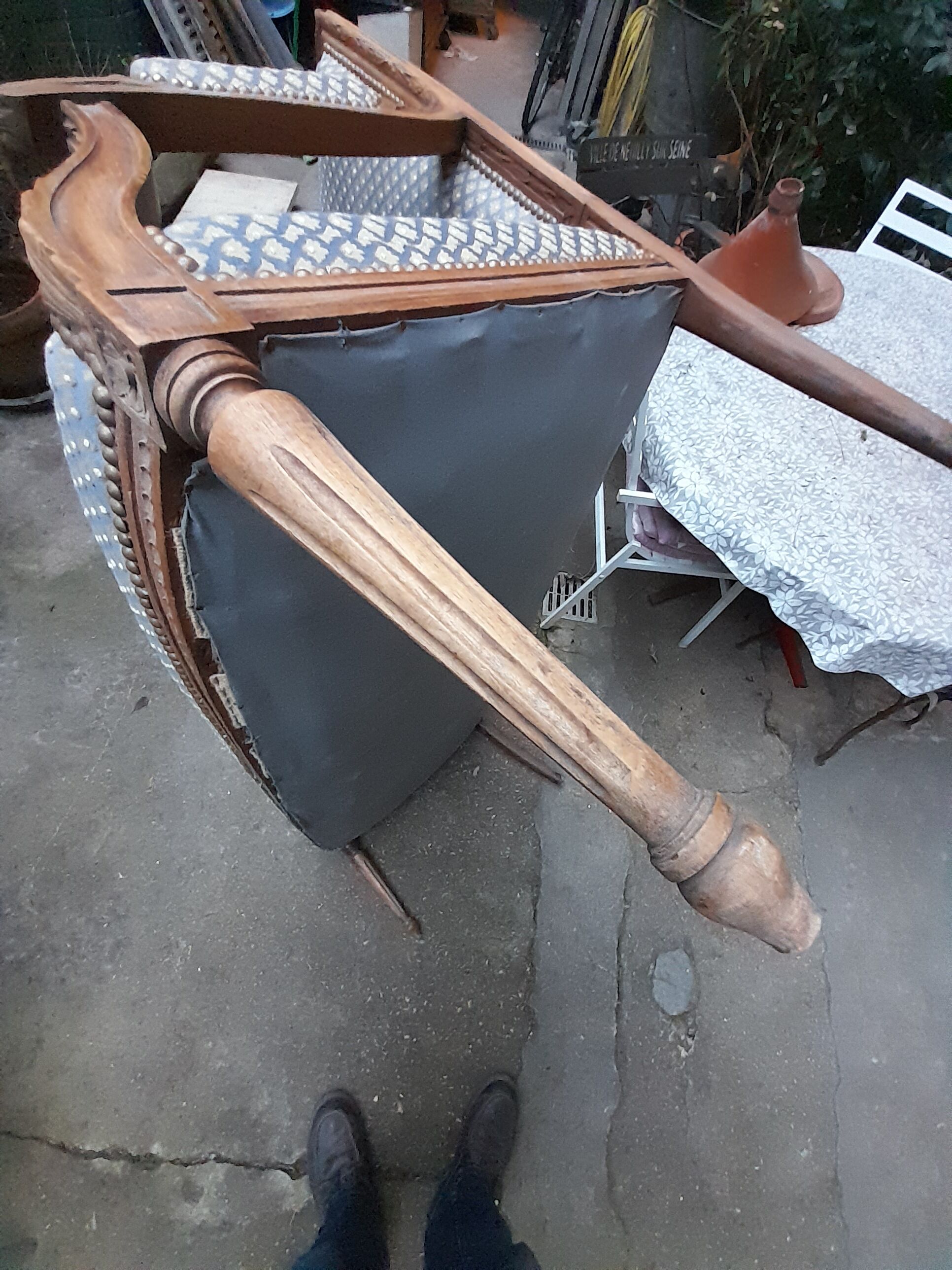 Sofa bench, louis xvi two-seater style, walnut structure
