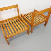 Set of 2 vintage Baumann armchairs in orange fabric and wood from the 80s