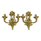 A pair of important gilt bronze wall sconces, Louis XVI style, 19th century.