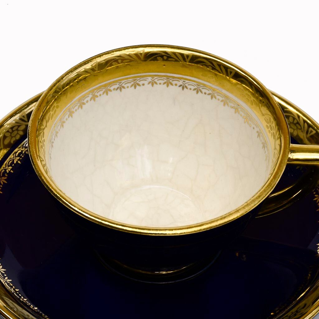 Coffee service Kréma Lafitte Asnières porcelain gold blue ⋆ Brocante Chic
