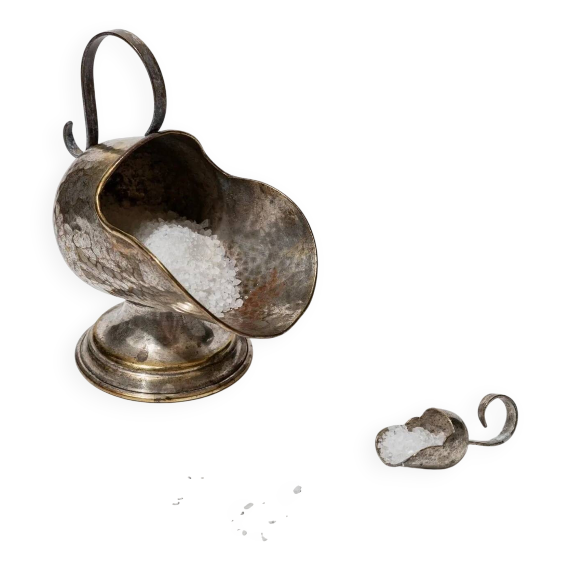 Argent Silver-Plated, Hand-Carved Footed Sugar Box with Dosing Spoon - Italian 1920s Retro Table Decor