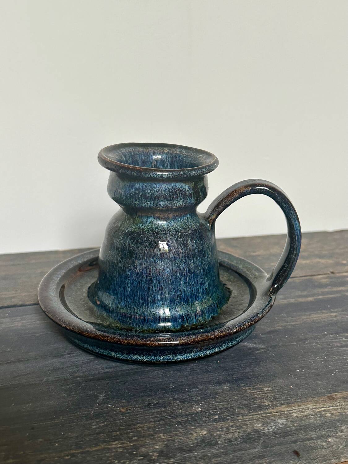 Enameled stoneware candle holder