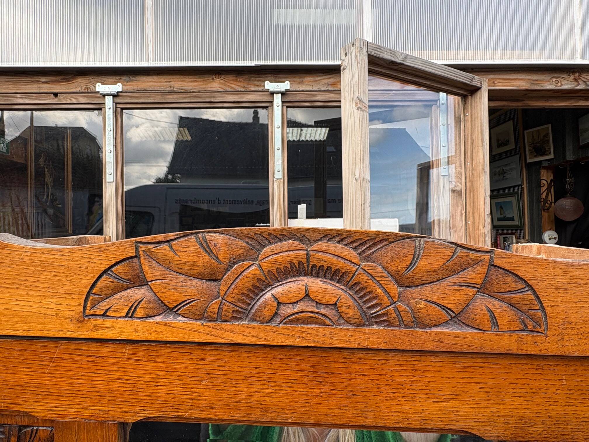 /Art Deco wardrobe with mirror in carved solid oak from the 20s/30s