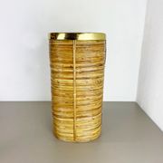 Mid-century rattan and brass bauhaus waste paper bin, france, 1960s