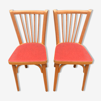 2 red Baumann bistro chairs