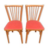 2 red Baumann bistro chairs