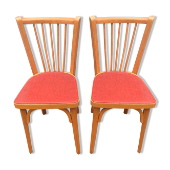2 red Baumann bistro chairs