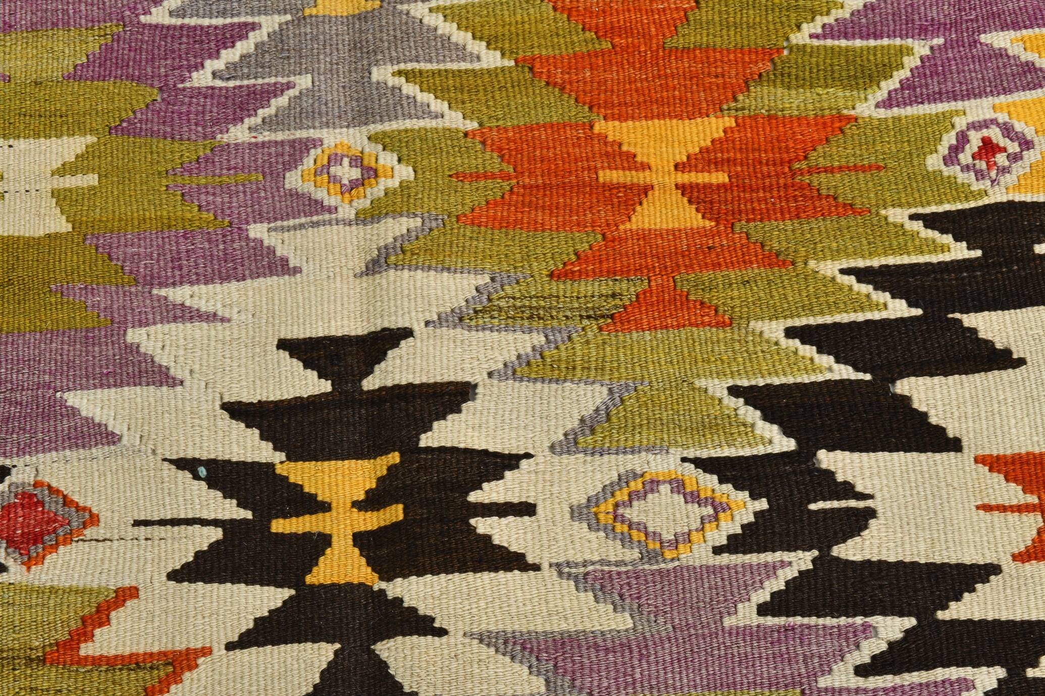 6x10 Tapis Kilim Turc Laine Fait Main, Style Bohème, Motifs Géométriques,