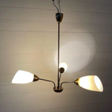 Plafonnier cuivre - verre jaune lait