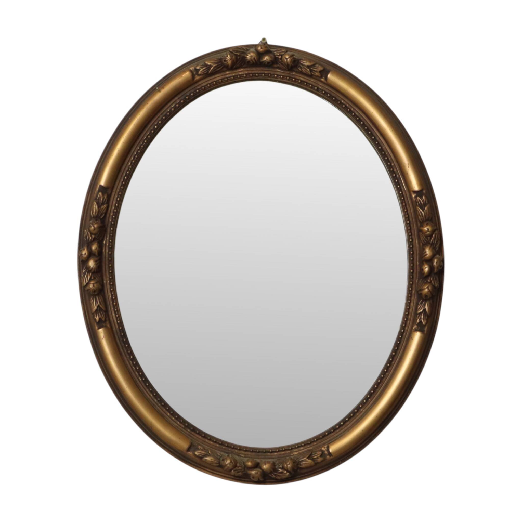 French Oval Gold Baroque-Style Mirror with Roses 58cm