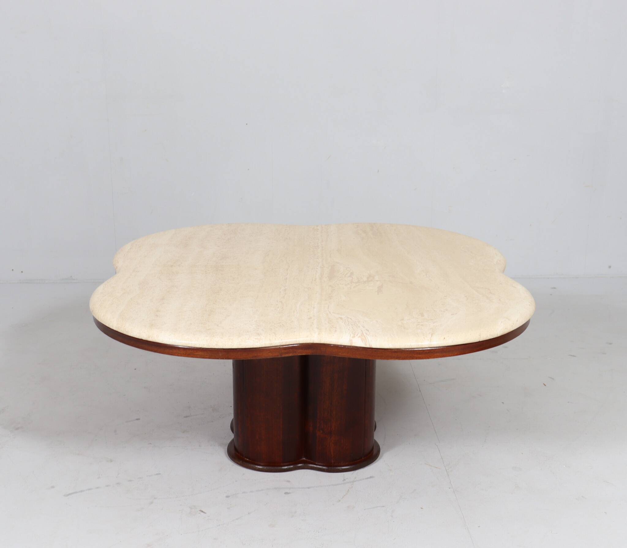 Coffee table with cloverleaf-shaped travertine top, Italy, 1970s