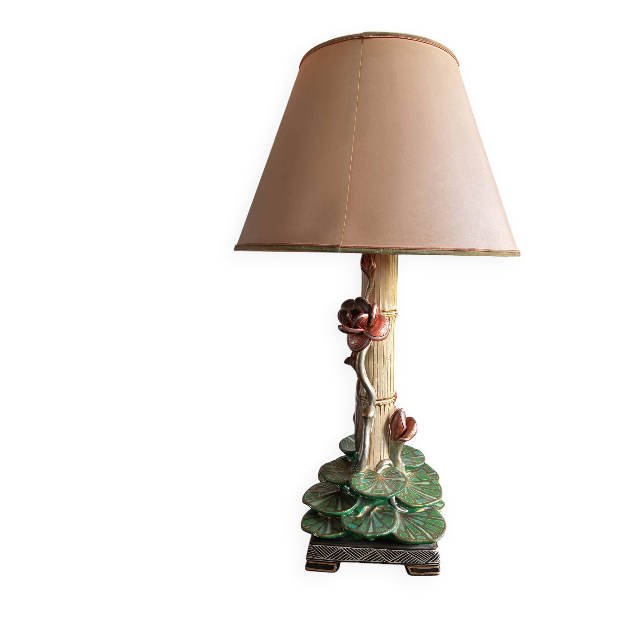 Large ceramic lamp with slip decoration signed F.D.