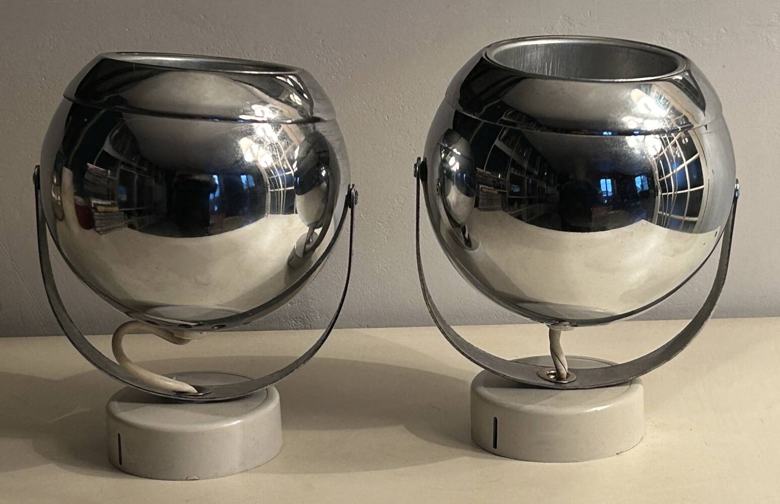 Pair of eye ball wall lights, space age, chrome, vintage, 70s