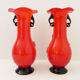 Murano ruby red blown glass vase, with floral decoration with colorful inclusion. Unit