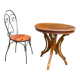 Round table and wrought iron chair