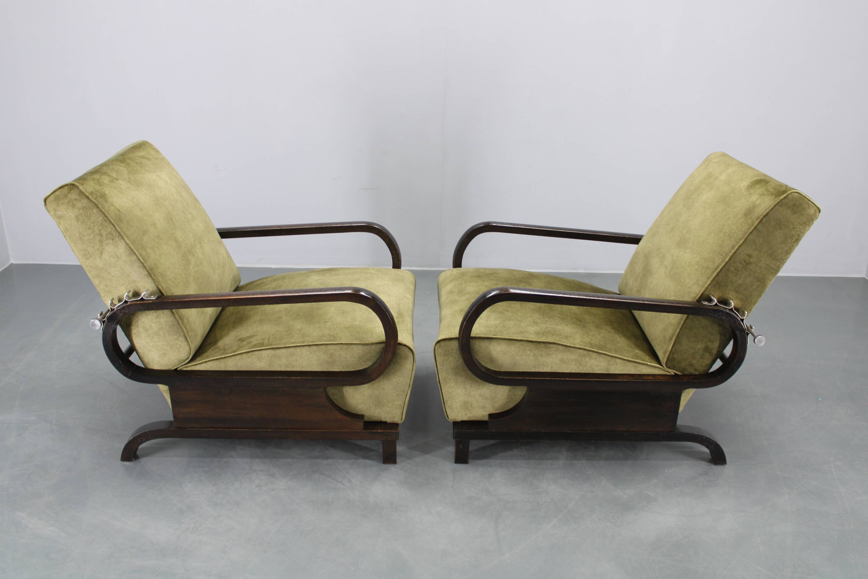 1930s rare restored adjustable Art Deco armchairs, Czechoslovakia