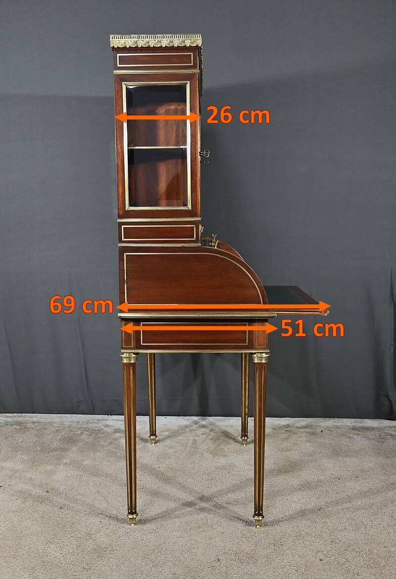 Rare Small Cylinder Desk and Showcase, Louis XVI style – Mid-19th century