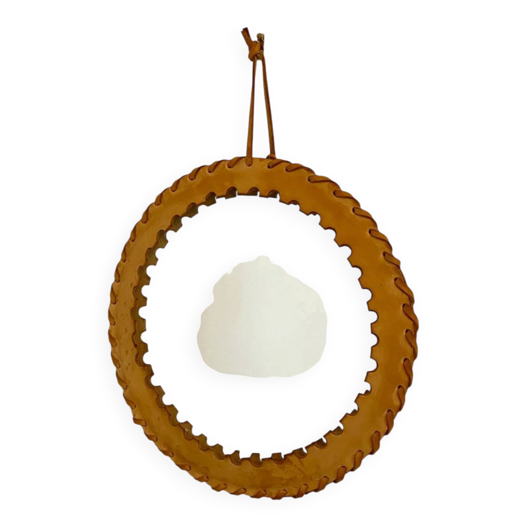Round leather saddle mirror