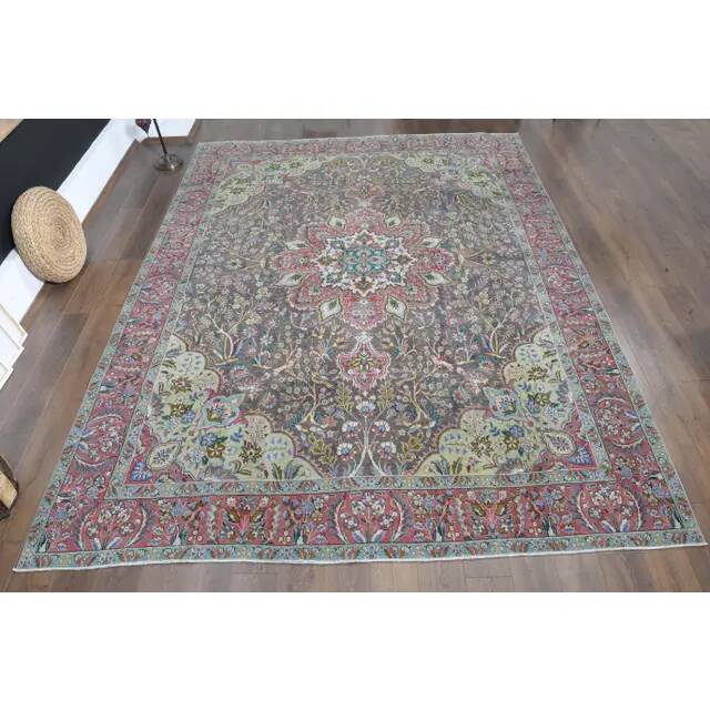 1970s Vintage Persian Handmade Wool Cotton Brown Area Rug 300x386