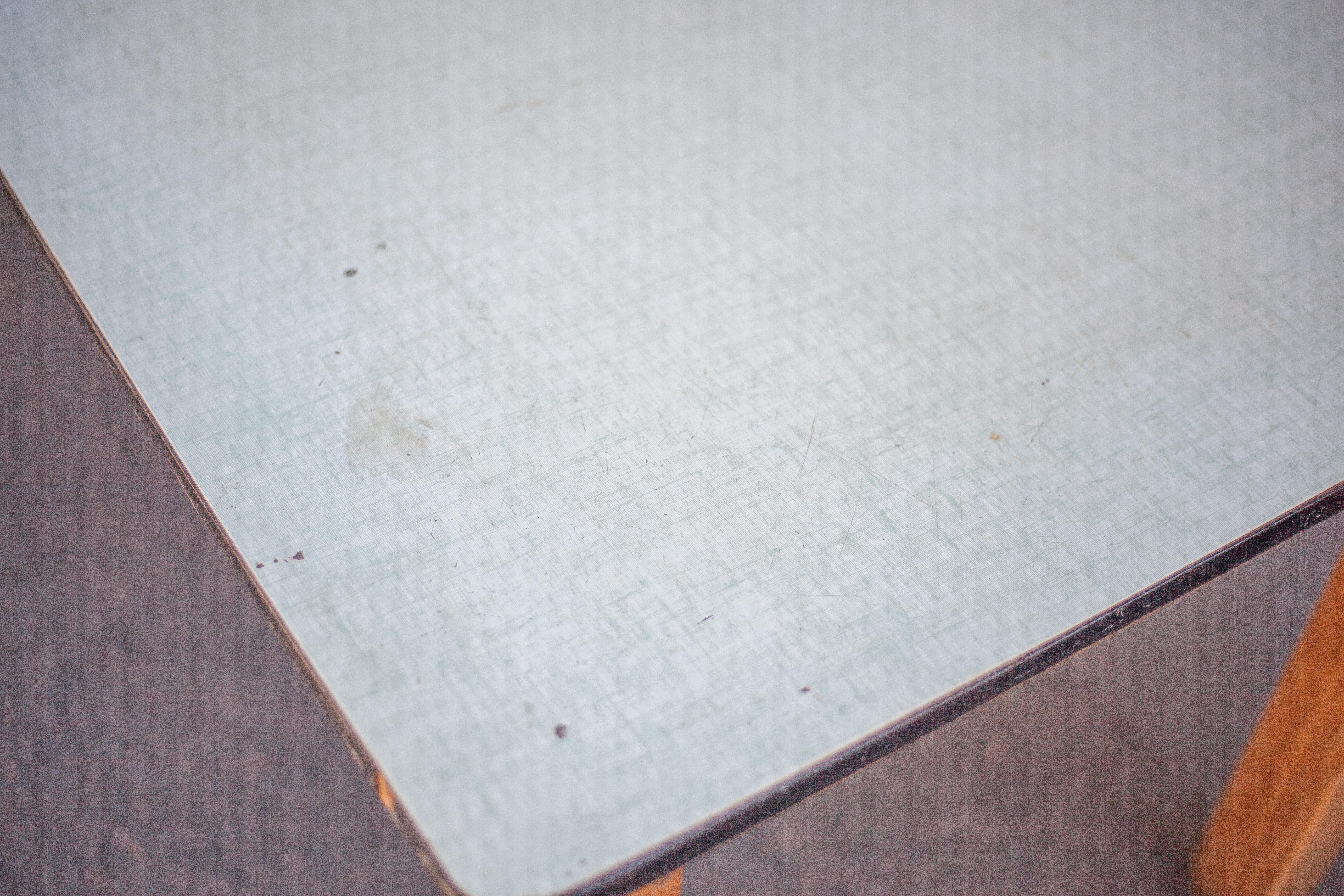 Wooden table formica top green vintage water