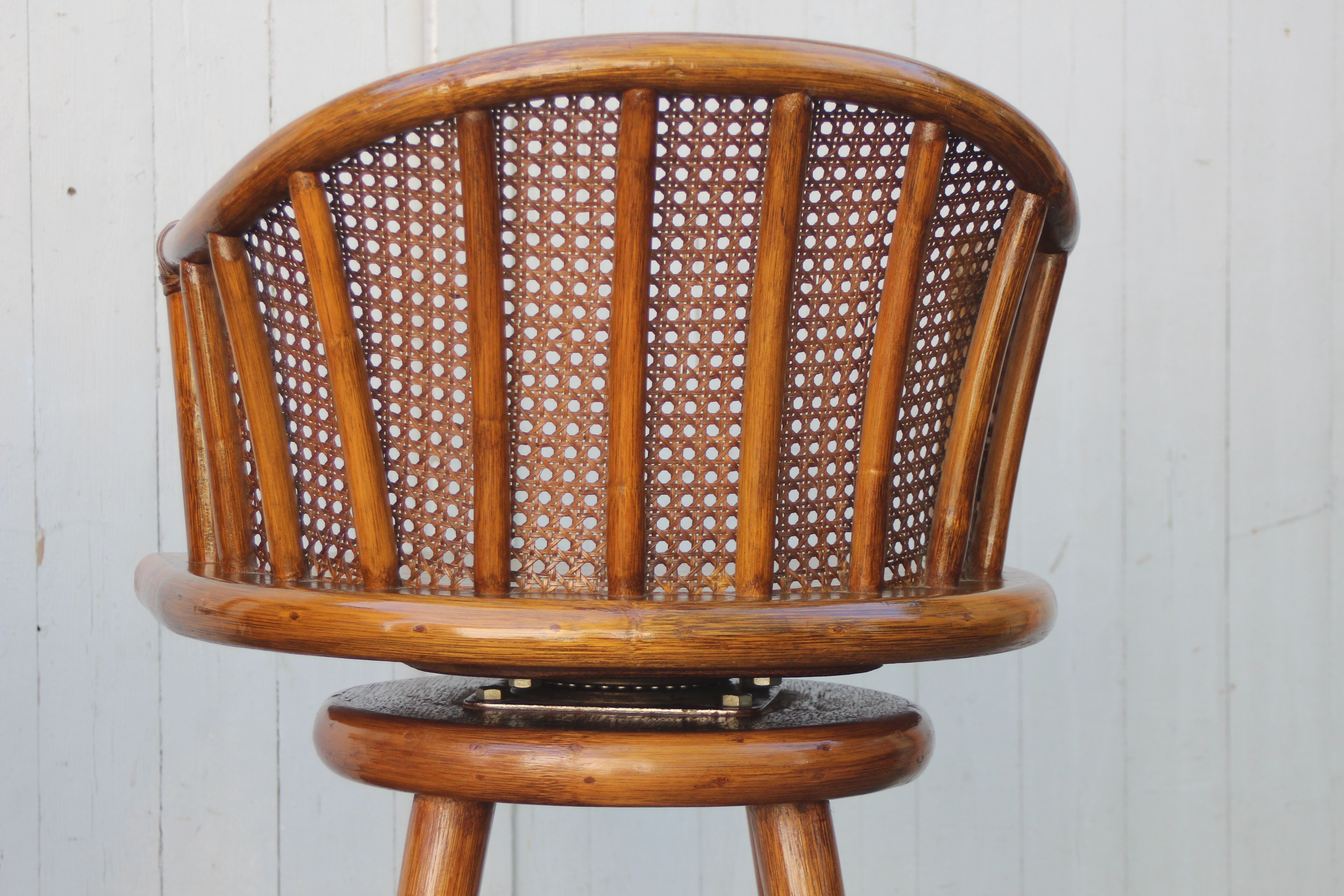 Pair of bamboo bar stools full canned colonial style 1960