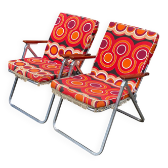 2 vintage 1980s floral folding camping chairs