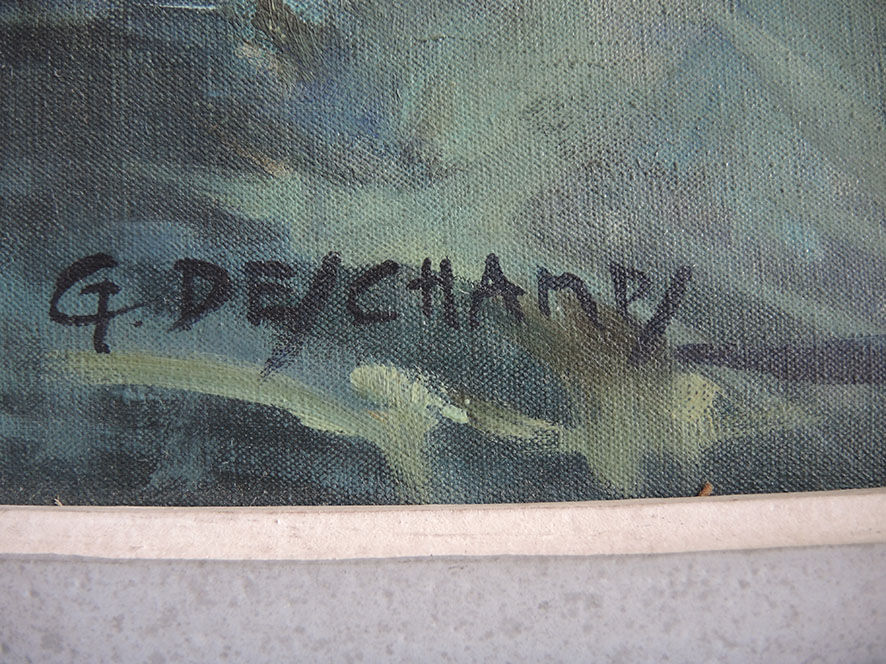 Old oil painting on canvas signed & framed: g. deschamps