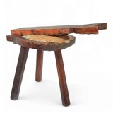 Chaises tripodes brutalistes en cuir de vache pour chat / étiquetées fabriquées en Espagne, dossier pliable, années 1960