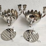 Pair of silver-plated lotus candle holders
