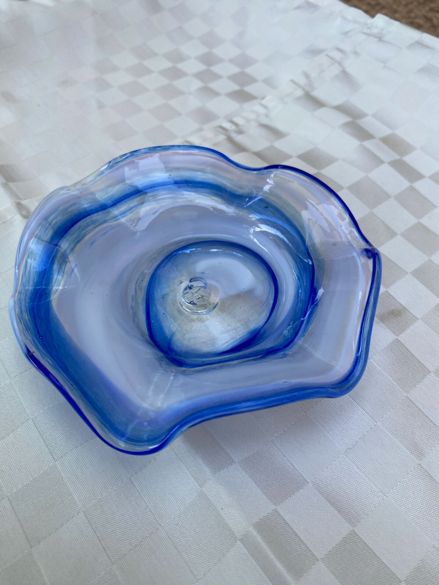 Blue blown glass floral dish / empty pocket - Handmade craftsmanship