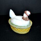 Portieux painted opaline glass hen candy box