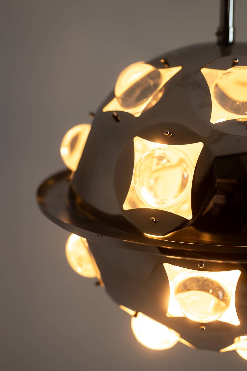Oscar Torlasco. Chrome-plated metal "satellite" chandelier. 1970s.