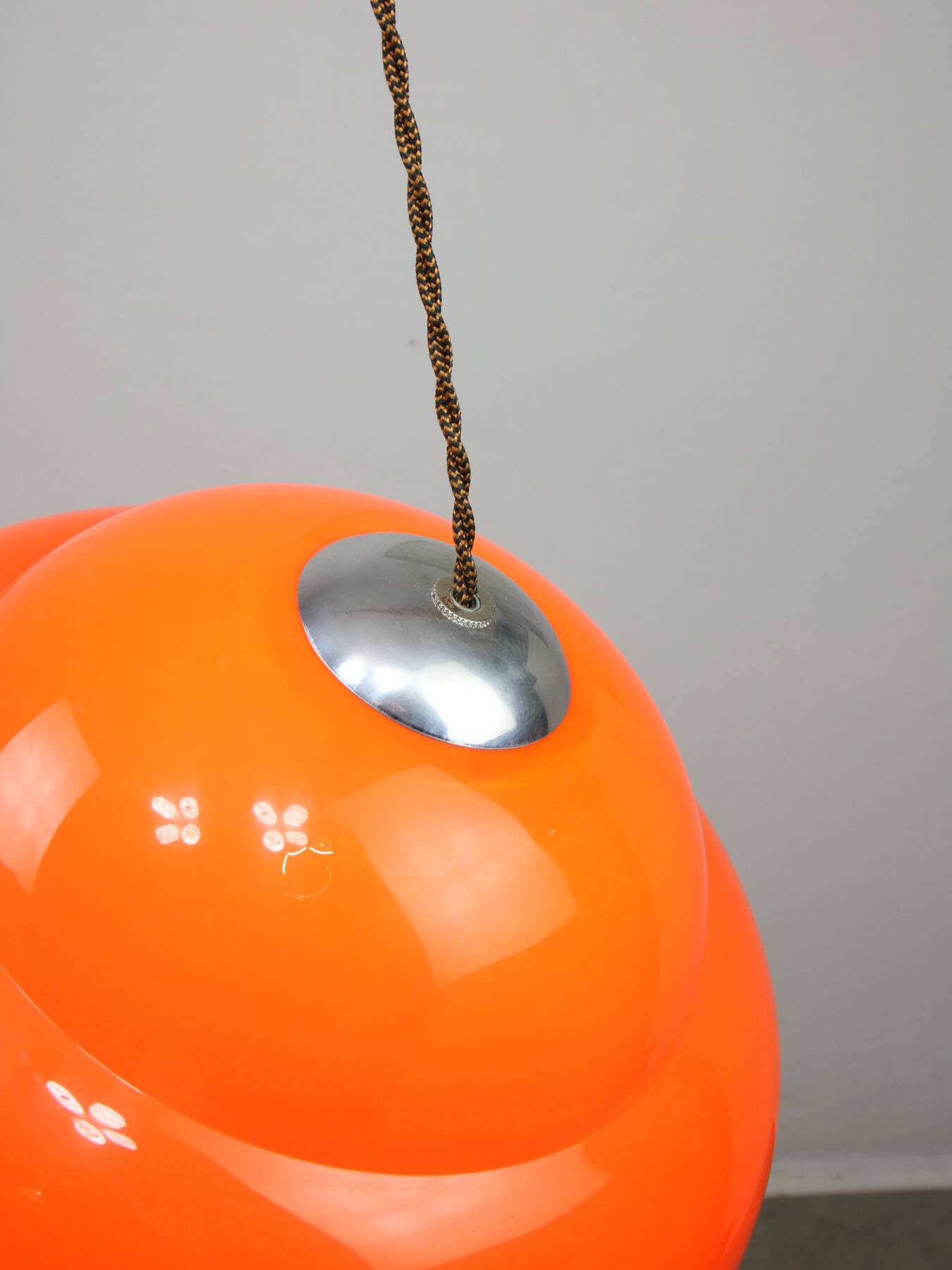 Space-age italian orange plexiglass pendant lamp