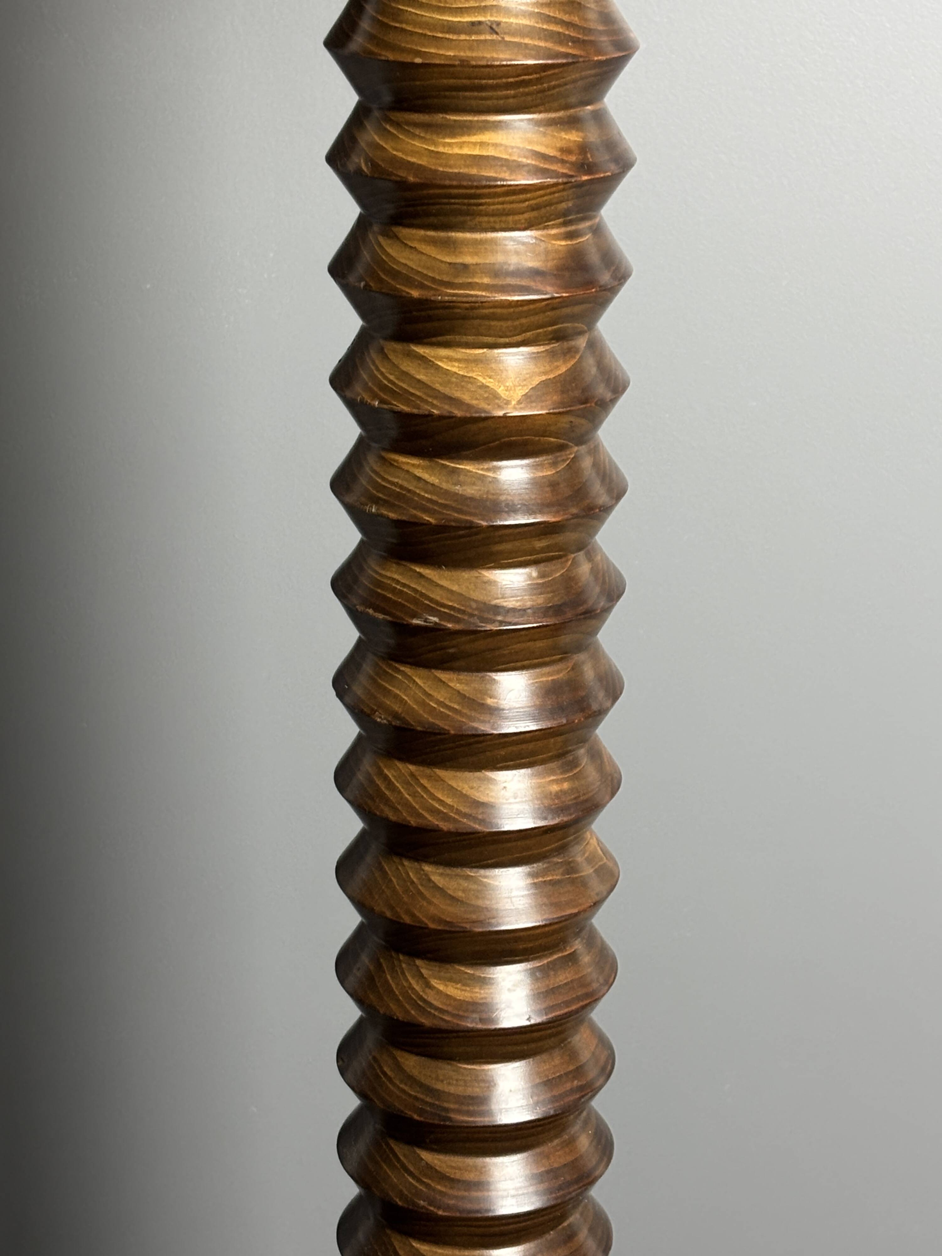 Brutalist midcentury wood turned cocoon floor lamp