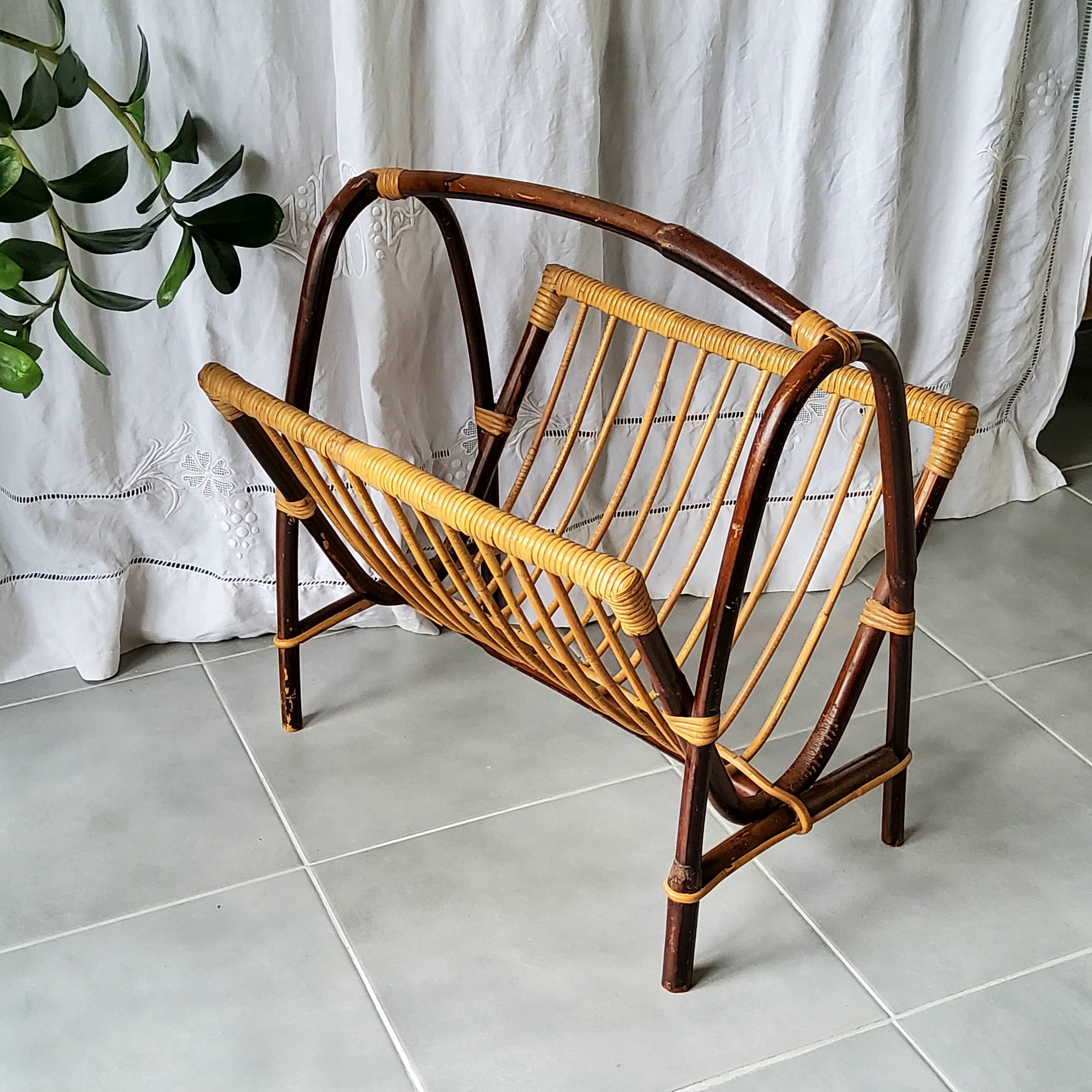 Bamboo and rattan magazine rack